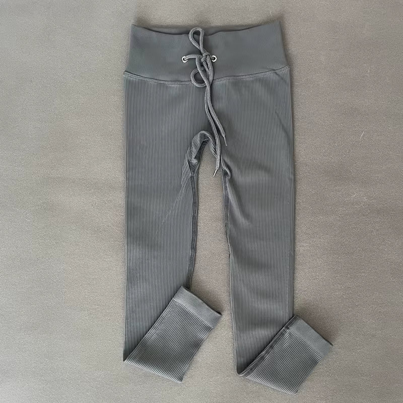Yoga Pants Ribbed Leggings for Fitness Seamless High Waist Leggings Drawstring Push up Sports Tights Gym Clothing Trousers