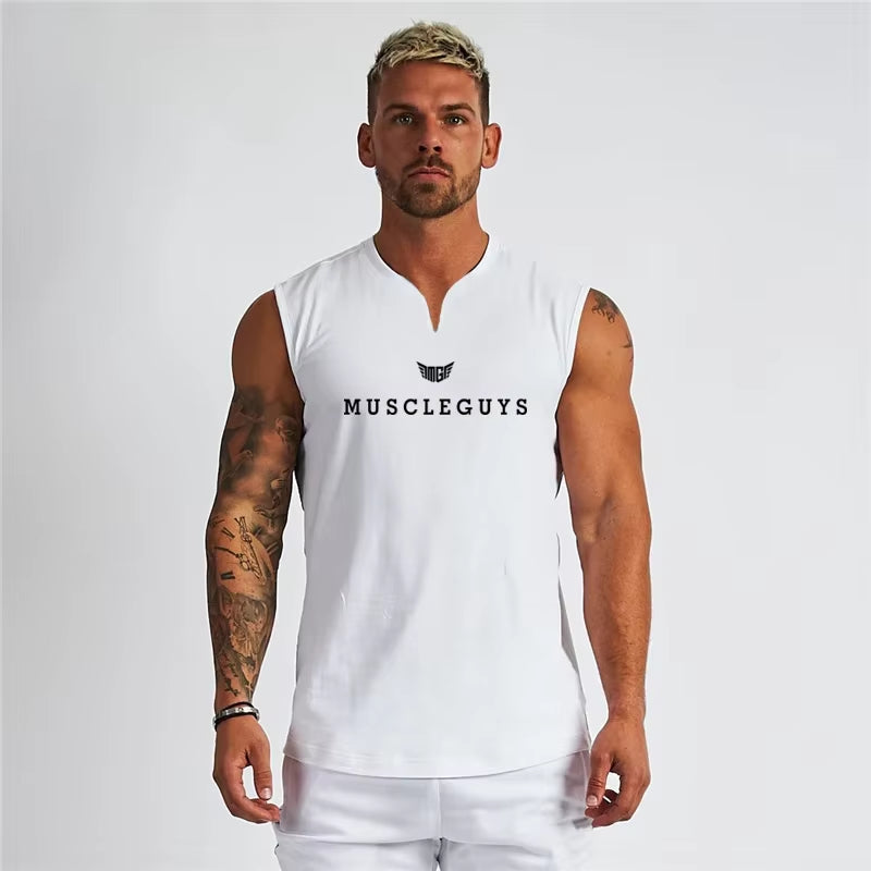 Brand Gym Clothing V Neck Compression Sleeveless Shirt Fitness Mens Tank Top Cotton Bodybuilding Tanktop Workout Vest