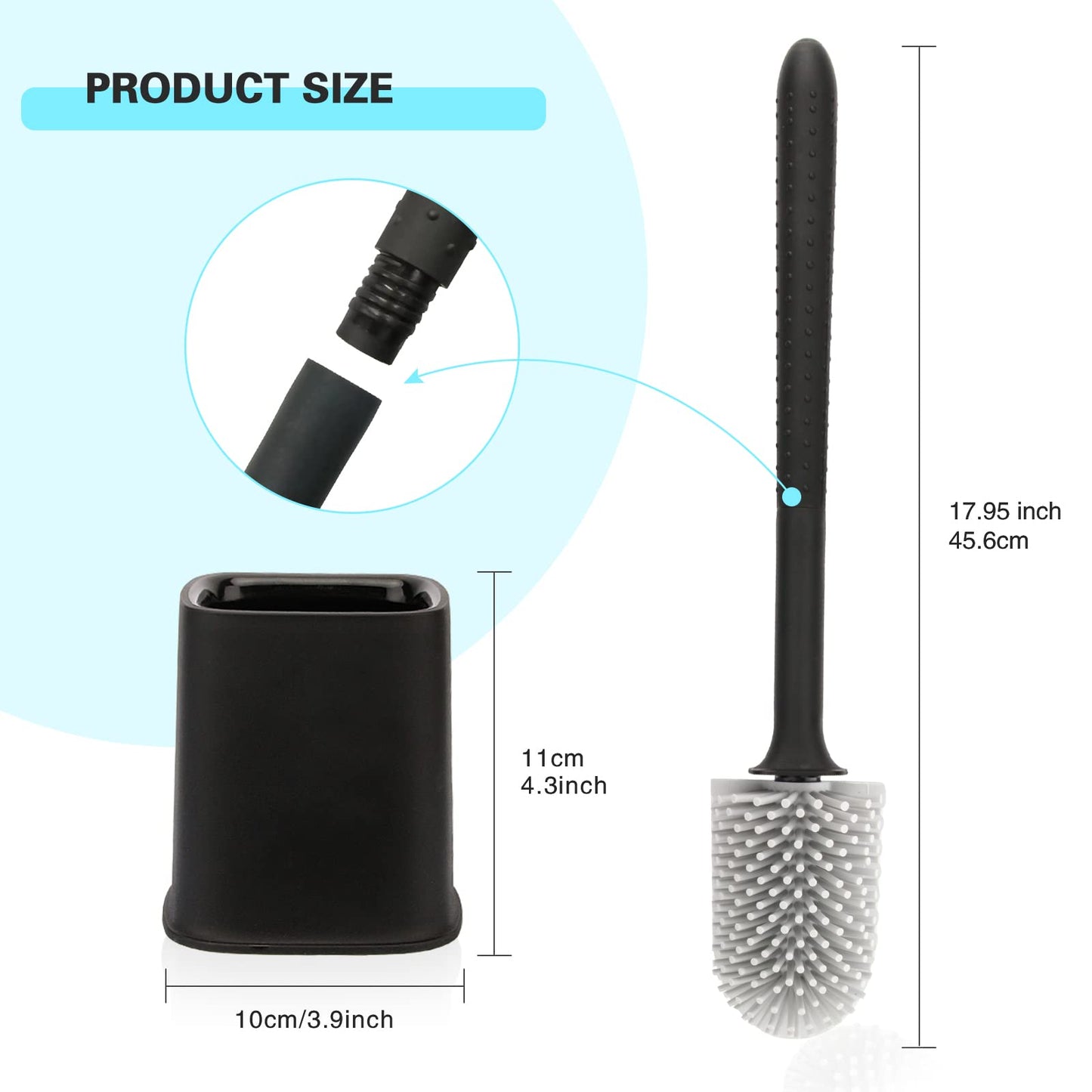 Toilet Brush, 2 Pack Bathroom Silicone Toilet Brushes and Holder Sets with No-Slip Long Plastic Handle and Soft Flexible Bristles, Toilet Brushes with holders and Base for Anti-drip (White)