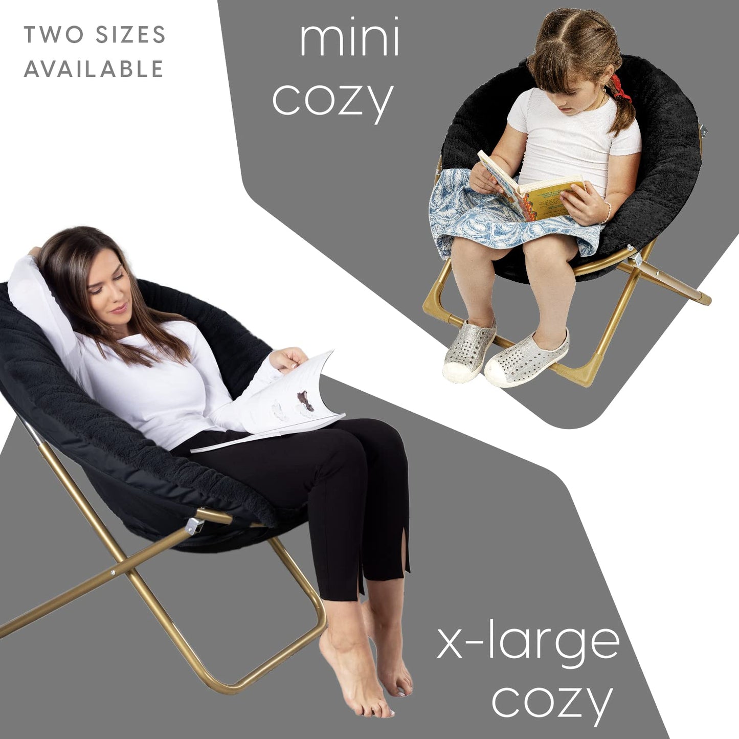 Milliard Accent Chair, Faux Fur Cozy Chair for Bedroom/X-Large (Grey Fur, Gold Metal)