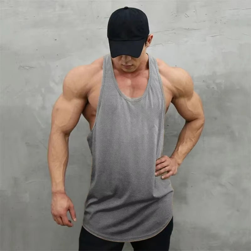 New Summer Brand Vest Mesh Gym Clothing Mens Tank Tops Sleeveless Shirt Bodybuilding Equipment Fitness Men'S Stringer Tanktop
