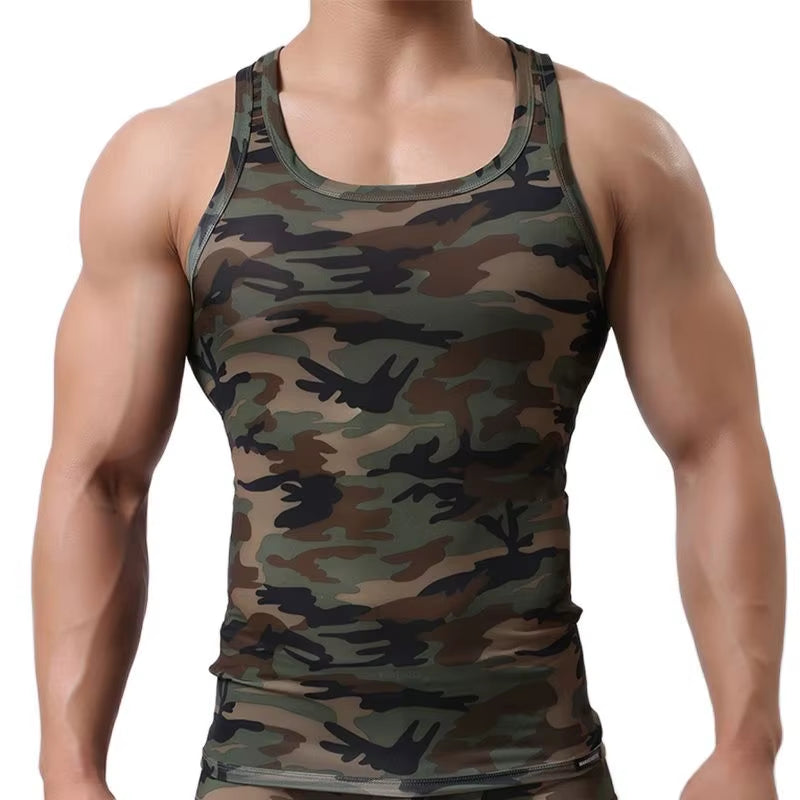 Men Tank Top Undershirt Man Sleeveless Shirt Fitness Gym Clothing Camouflage Singlet Quick Dry Bodybuilding Muscle Vest Elastic