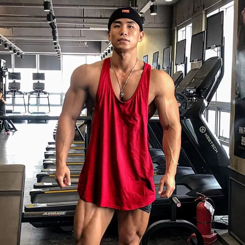 New Summer Brand Vest Mesh Gym Clothing Mens Tank Tops Sleeveless Shirt Bodybuilding Equipment Fitness Men'S Stringer Tanktop