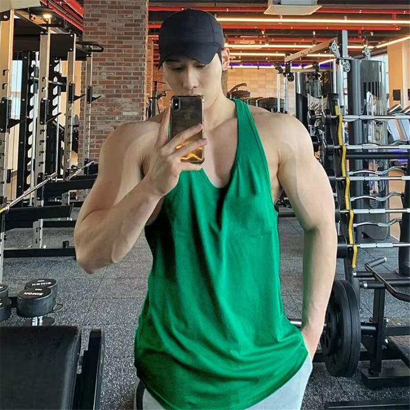 New Summer Brand Vest Mesh Gym Clothing Mens Tank Tops Sleeveless Shirt Bodybuilding Equipment Fitness Men'S Stringer Tanktop