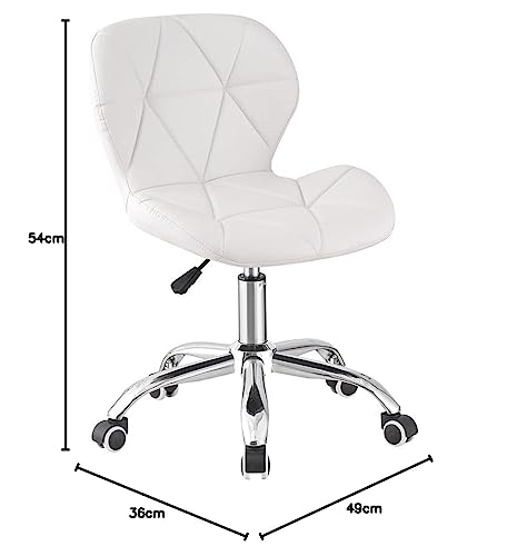 Jamiah Modern Desk Chairs Comfortable Study Chair Swivel Home Chair Height Adjustable PU Leather Desk Chair with Lift Chrome Legs for Home Bedrooms (White)