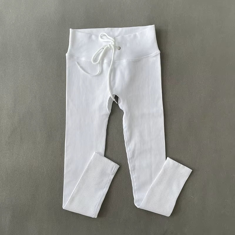 Yoga Pants Ribbed Leggings for Fitness Seamless High Waist Leggings Drawstring Push up Sports Tights Gym Clothing Trousers