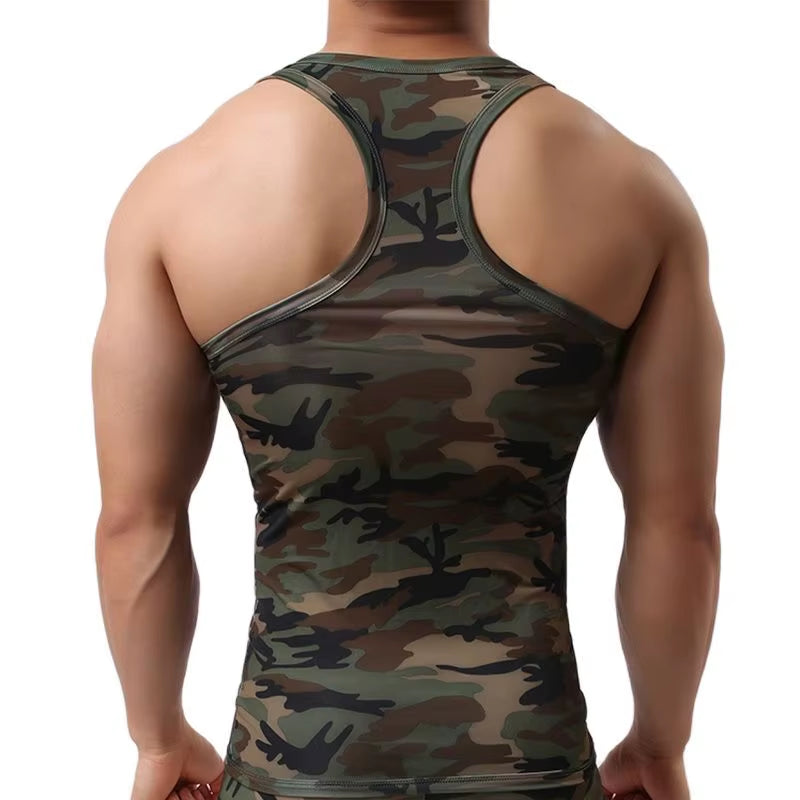 Men Tank Top Undershirt Man Sleeveless Shirt Fitness Gym Clothing Camouflage Singlet Quick Dry Bodybuilding Muscle Vest Elastic