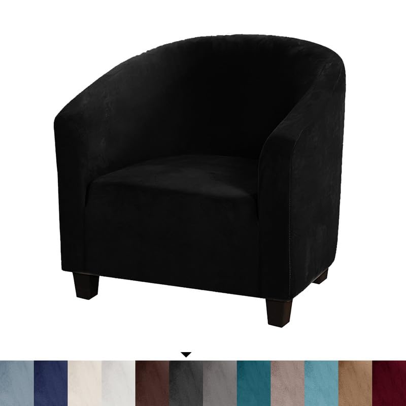 Mingfuxin Velvet Tub Chair Slipcover, High Stretch Club Chair Covers Washable Armchair Sofa Couch Covers Slipcovers Furniture Protectors for Dining Living Room Office(Gray, Velvet)