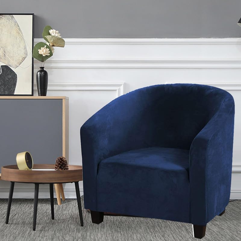 Mingfuxin Velvet Tub Chair Slipcover, High Stretch Club Chair Covers Washable Armchair Sofa Couch Covers Slipcovers Furniture Protectors for Dining Living Room Office(Gray, Velvet)