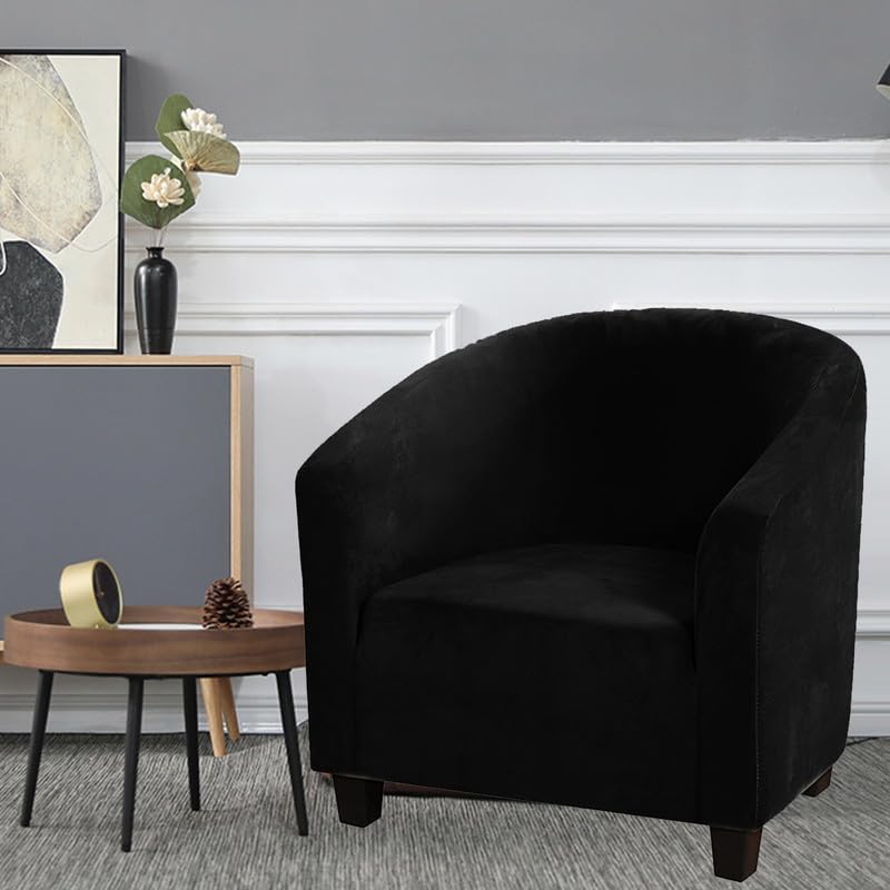 Mingfuxin Velvet Tub Chair Slipcover, High Stretch Club Chair Covers Washable Armchair Sofa Couch Covers Slipcovers Furniture Protectors for Dining Living Room Office(Gray, Velvet)