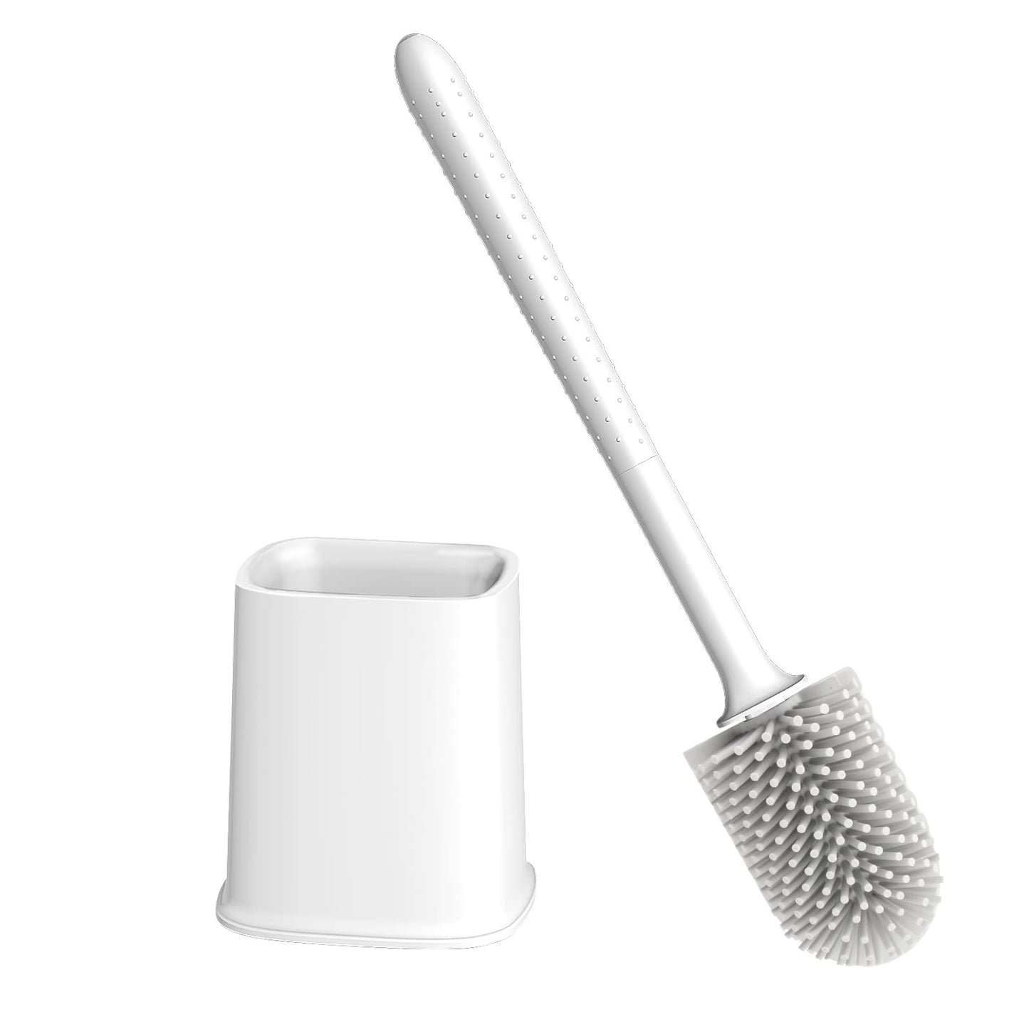 Toilet Brush, 2 Pack Bathroom Silicone Toilet Brushes and Holder Sets with No-Slip Long Plastic Handle and Soft Flexible Bristles, Toilet Brushes with holders and Base for Anti-drip (White)