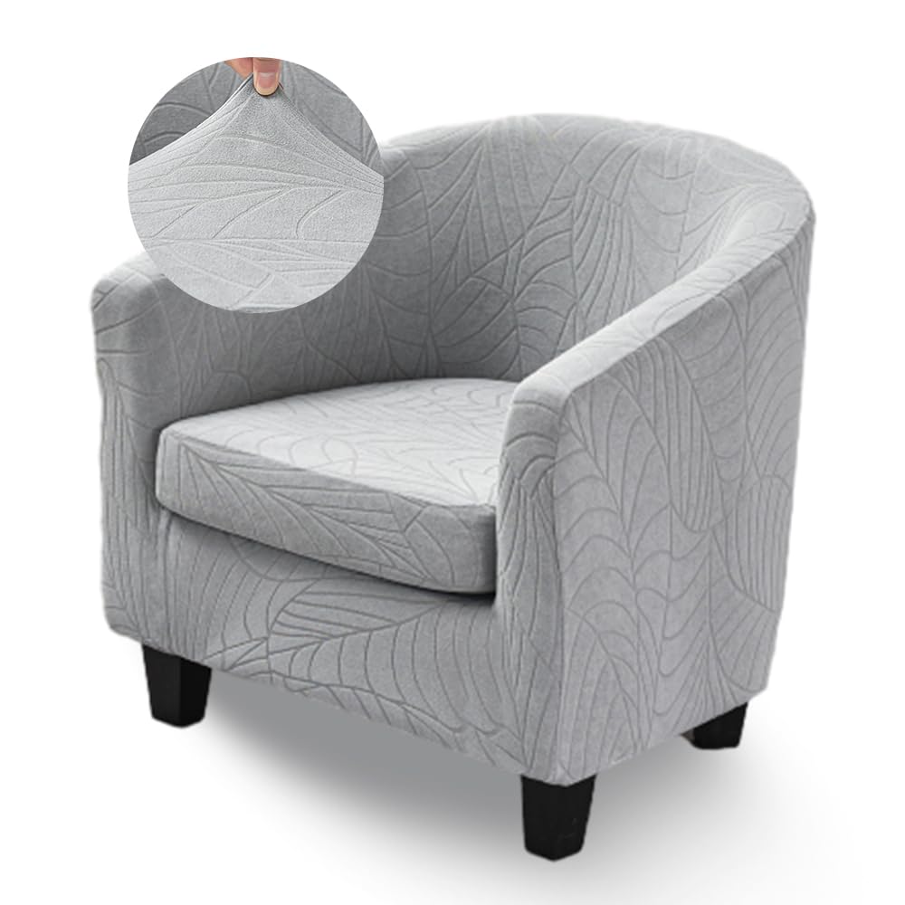 Highdi Tub Chair Cover 2 Piece, Jacquard Bucket Chair Covers Armchair Cover Club Armchair Slipcovers with Seat Cover | Stretch Removable Furniture Protector | Office Bar Reception -Green