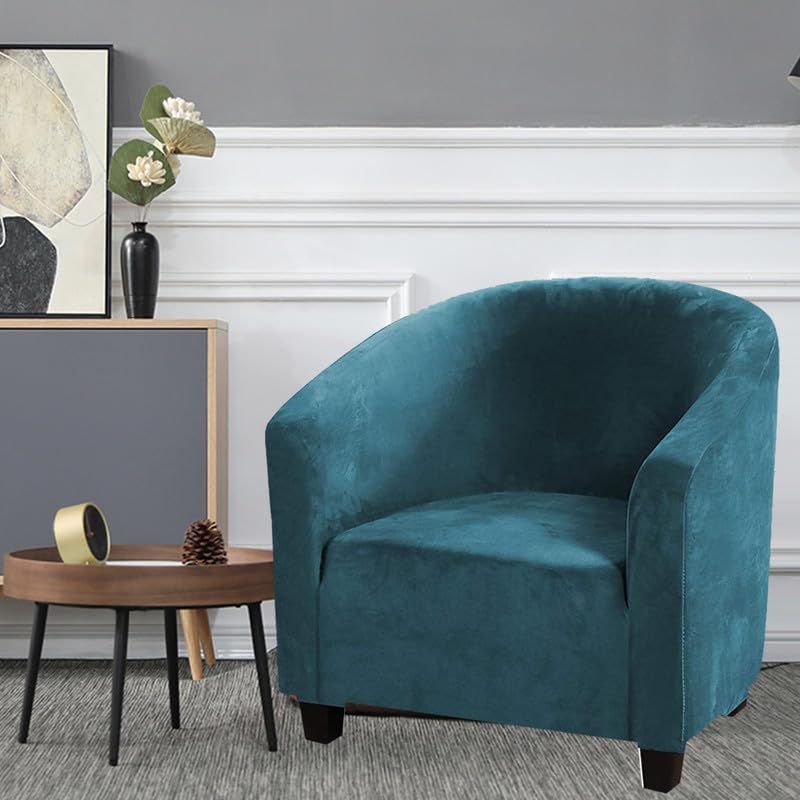 Mingfuxin Velvet Tub Chair Slipcover, High Stretch Club Chair Covers Washable Armchair Sofa Couch Covers Slipcovers Furniture Protectors for Dining Living Room Office(Gray, Velvet)