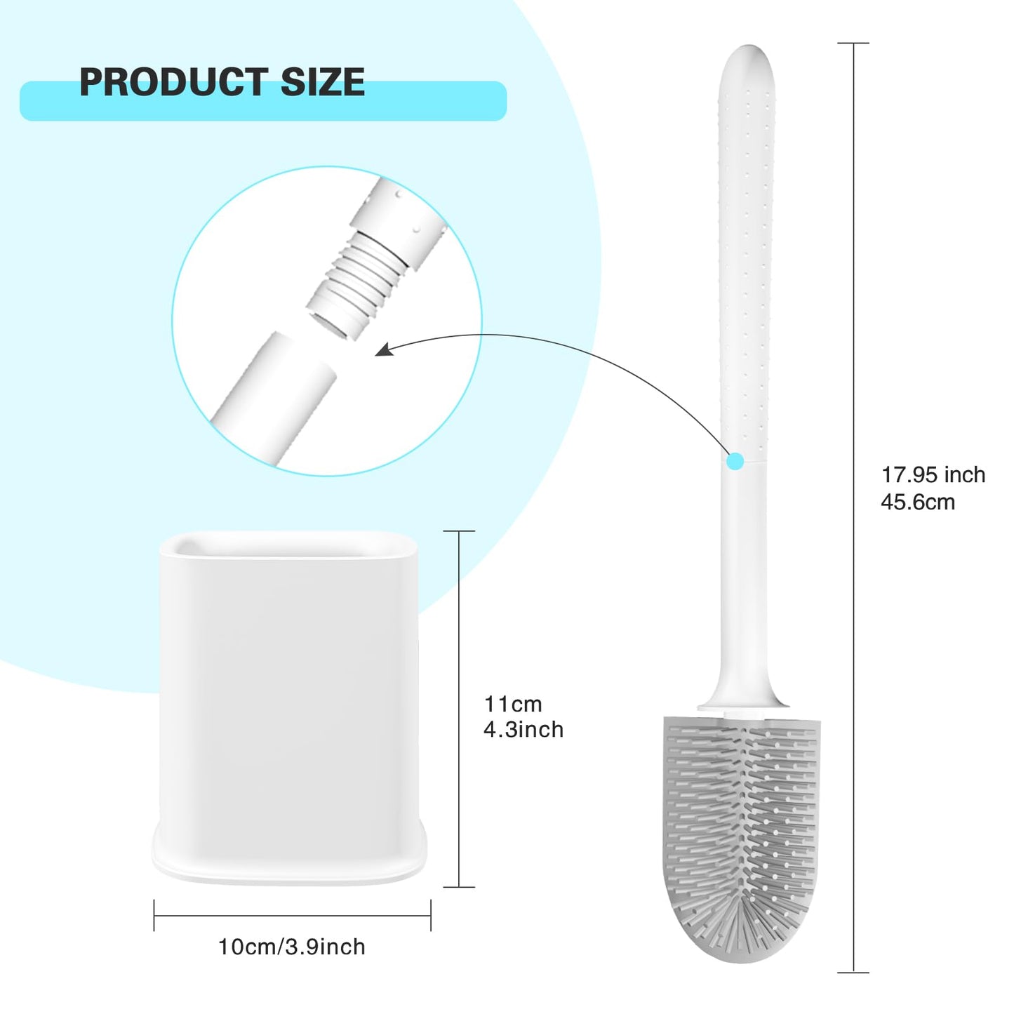 Toilet Brush, 2 Pack Bathroom Silicone Toilet Brushes and Holder Sets with No-Slip Long Plastic Handle and Soft Flexible Bristles, Toilet Brushes with holders and Base for Anti-drip (White)