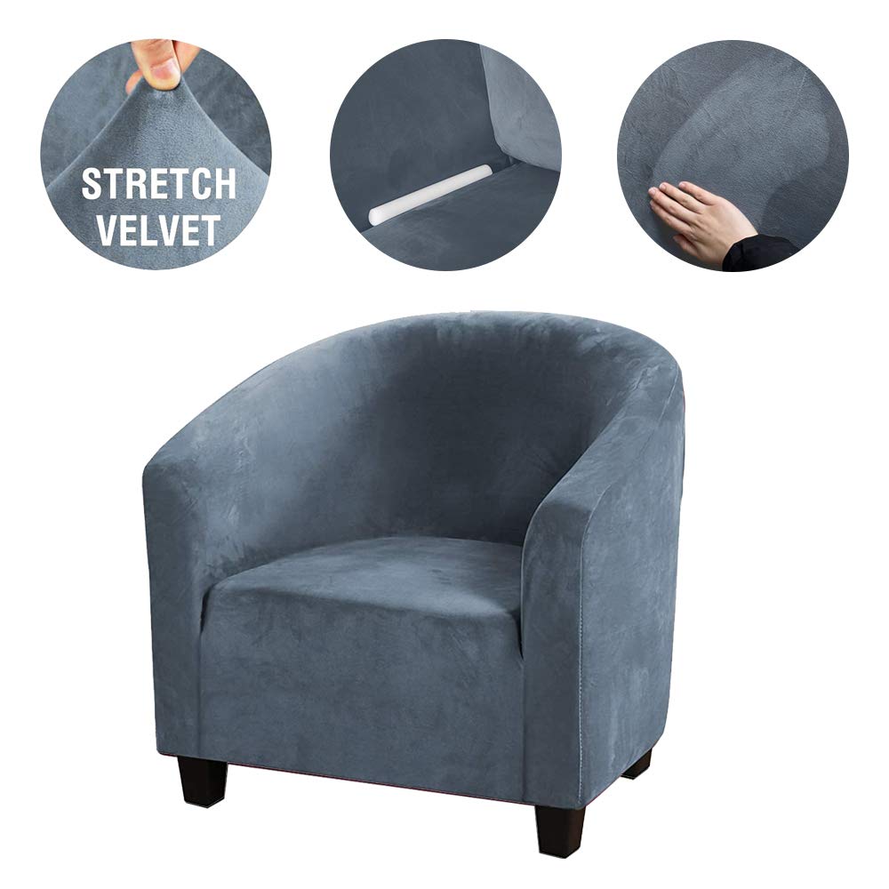 Mingfuxin Velvet Tub Chair Slipcover, High Stretch Club Chair Covers Washable Armchair Sofa Couch Covers Slipcovers Furniture Protectors for Dining Living Room Office(Gray, Velvet)