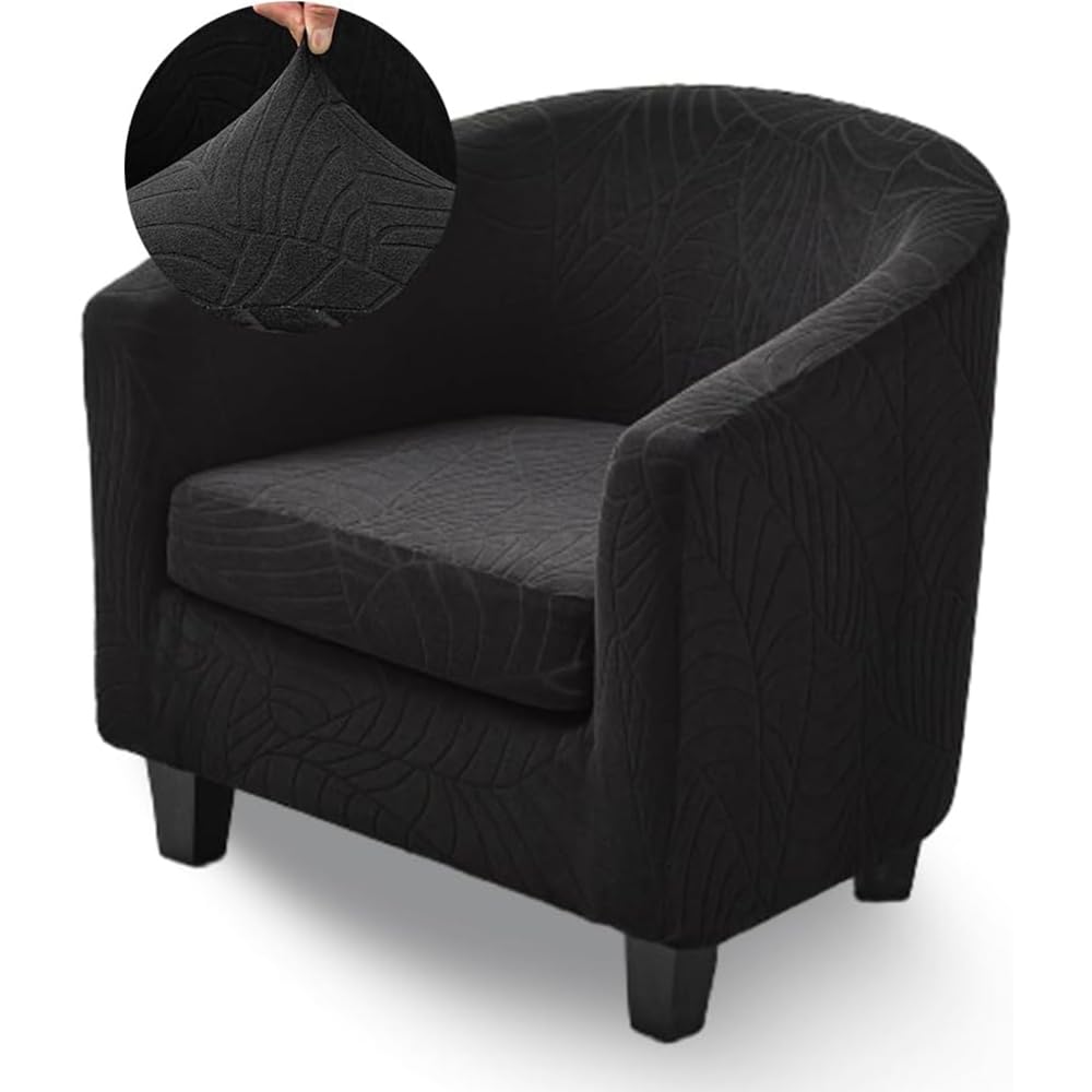 Highdi Tub Chair Cover 2 Piece, Jacquard Bucket Chair Covers Armchair Cover Club Armchair Slipcovers with Seat Cover | Stretch Removable Furniture Protector | Office Bar Reception -Green