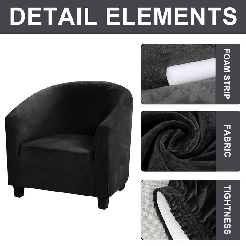 Mingfuxin Velvet Tub Chair Slipcover, High Stretch Club Chair Covers Washable Armchair Sofa Couch Covers Slipcovers Furniture Protectors for Dining Living Room Office(Gray, Velvet)