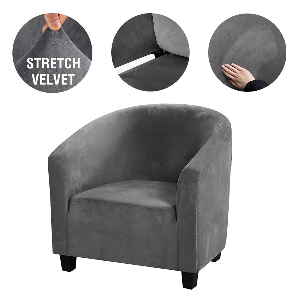 Mingfuxin Velvet Tub Chair Slipcover, High Stretch Club Chair Covers Washable Armchair Sofa Couch Covers Slipcovers Furniture Protectors for Dining Living Room Office(Gray, Velvet)