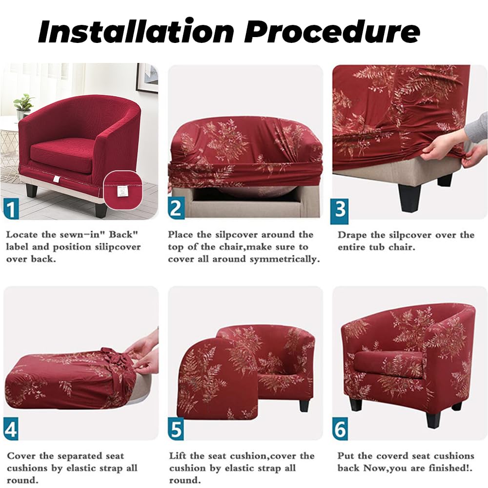 Highdi Tub Chair Cover 2 Piece, Jacquard Bucket Chair Covers Armchair Cover Club Armchair Slipcovers with Seat Cover | Stretch Removable Furniture Protector | Office Bar Reception -Green