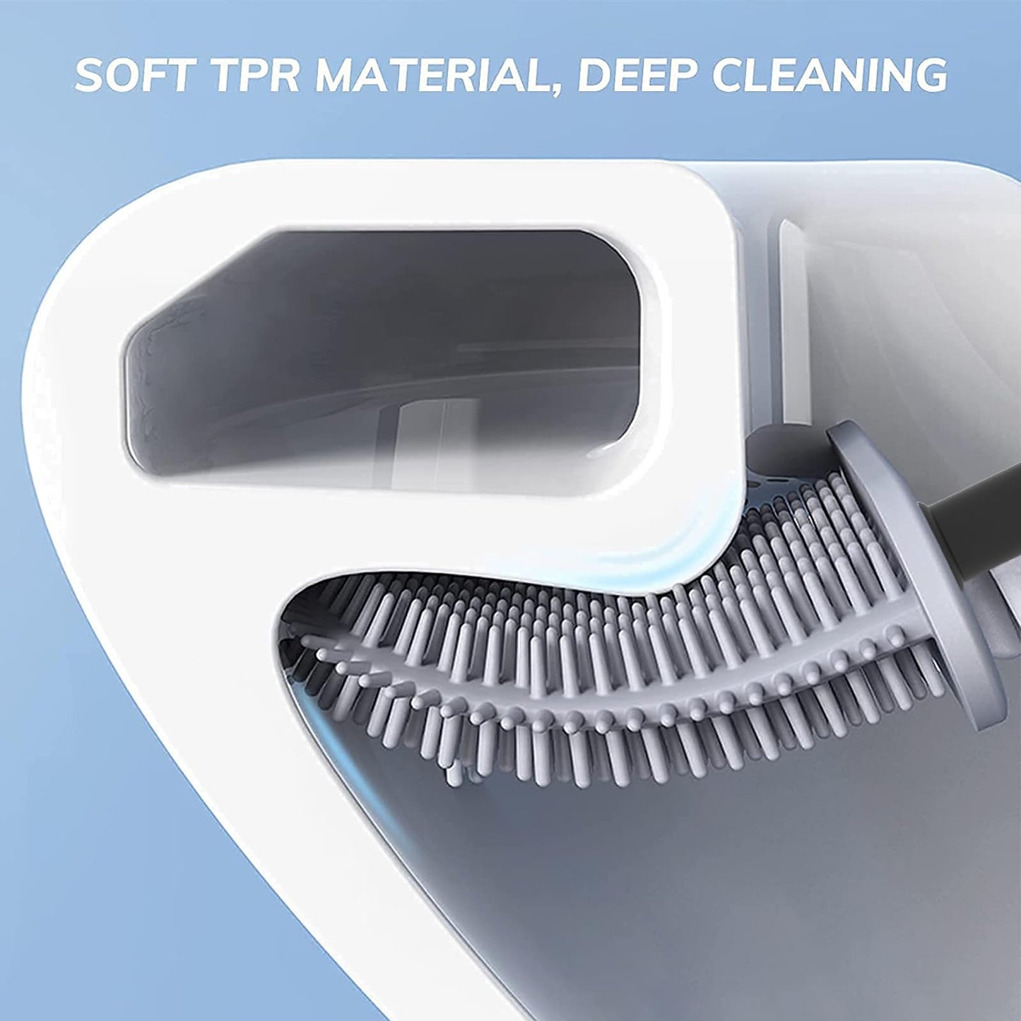 Toilet Brush, 2 Pack Bathroom Silicone Toilet Brushes and Holder Sets with No-Slip Long Plastic Handle and Soft Flexible Bristles, Toilet Brushes with holders and Base for Anti-drip (White)