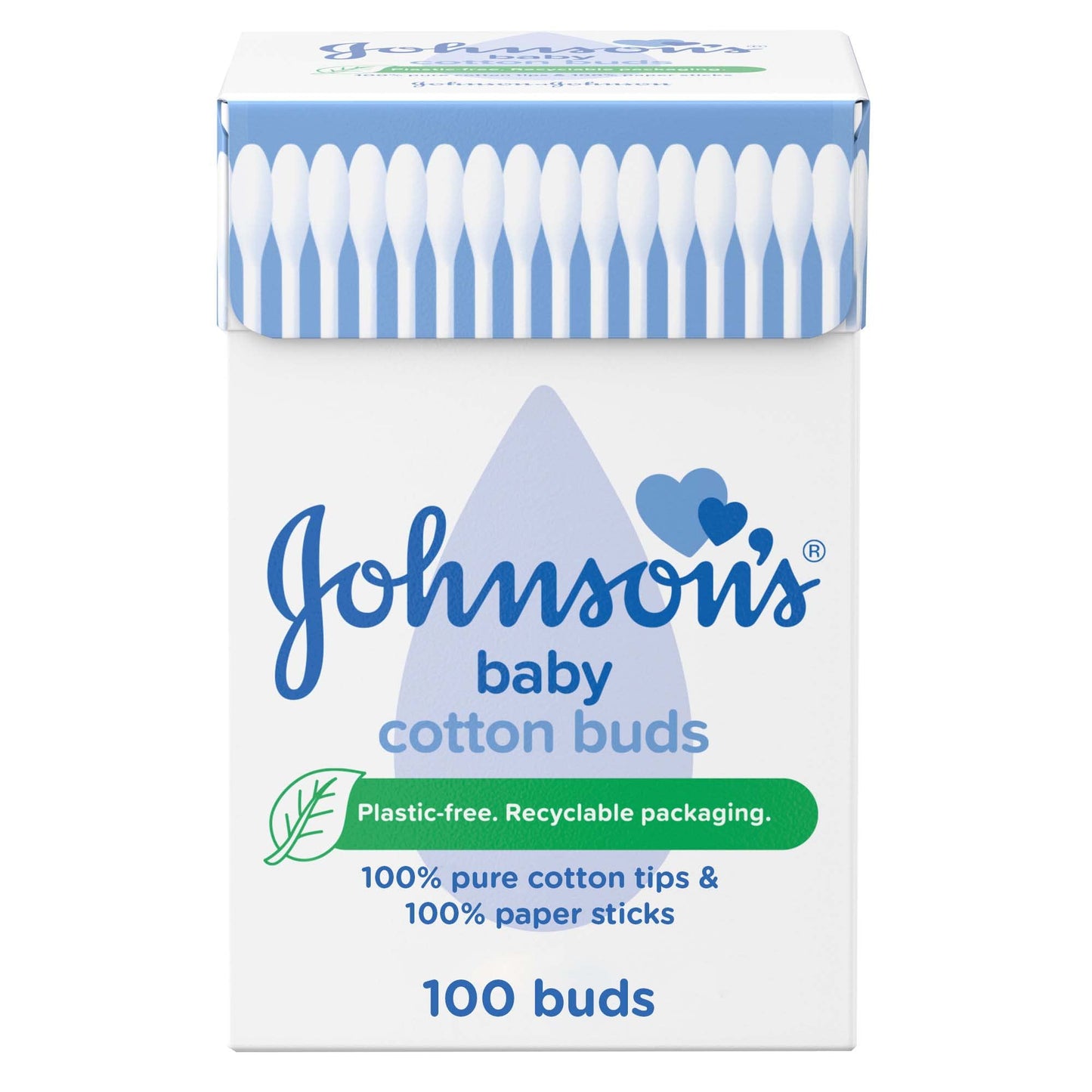 Johnson's Baby Cotton Buds (1 x Pack of 200) Soft & Gentle Ear Buds for Delicate Skin, Made of 100% Pure Cotton and Paper Sticks, Plastic-Free to Clean Delicate Areas, around Eyes and Outer Ear