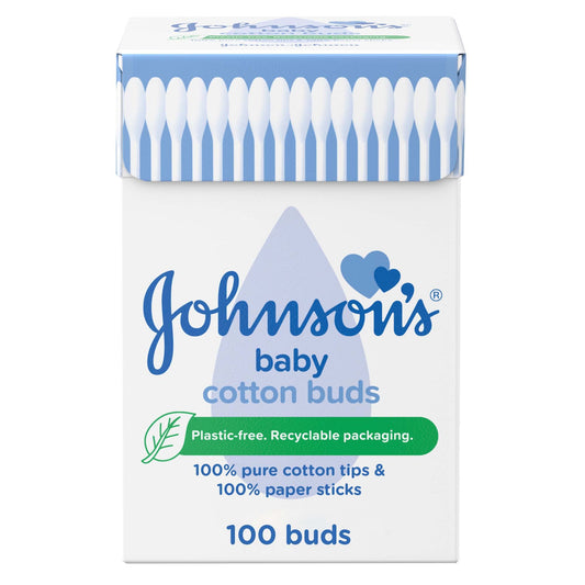 Johnson's Baby Cotton Buds (1 x Pack of 200) Soft & Gentle Ear Buds for Delicate Skin, Made of 100% Pure Cotton and Paper Sticks, Plastic-Free to Clean Delicate Areas, around Eyes and Outer Ear