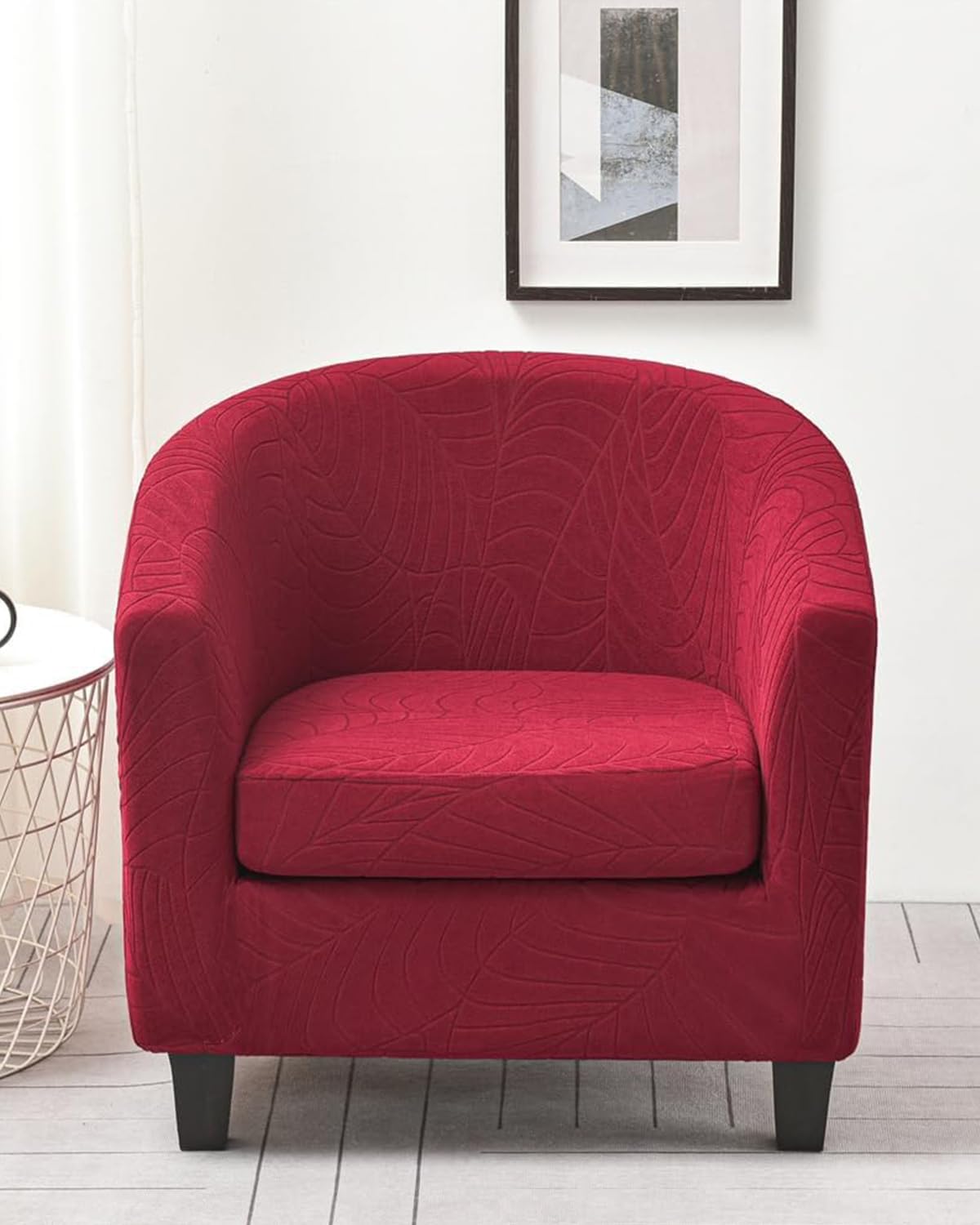 Highdi Tub Chair Cover 2 Piece, Jacquard Bucket Chair Covers Armchair Cover Club Armchair Slipcovers with Seat Cover | Stretch Removable Furniture Protector | Office Bar Reception -Green