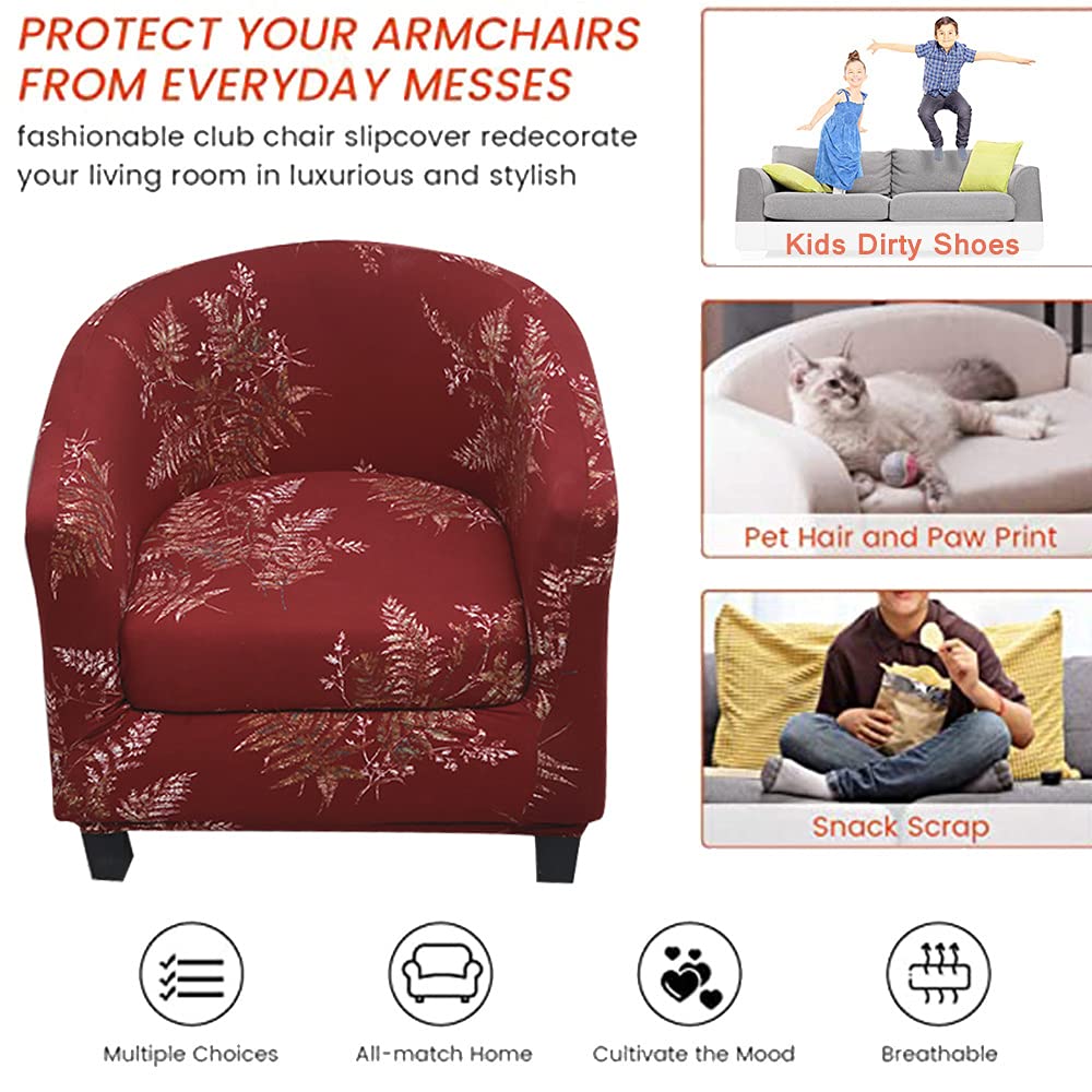 Highdi Tub Chair Cover 2 Piece, Jacquard Bucket Chair Covers Armchair Cover Club Armchair Slipcovers with Seat Cover | Stretch Removable Furniture Protector | Office Bar Reception -Green