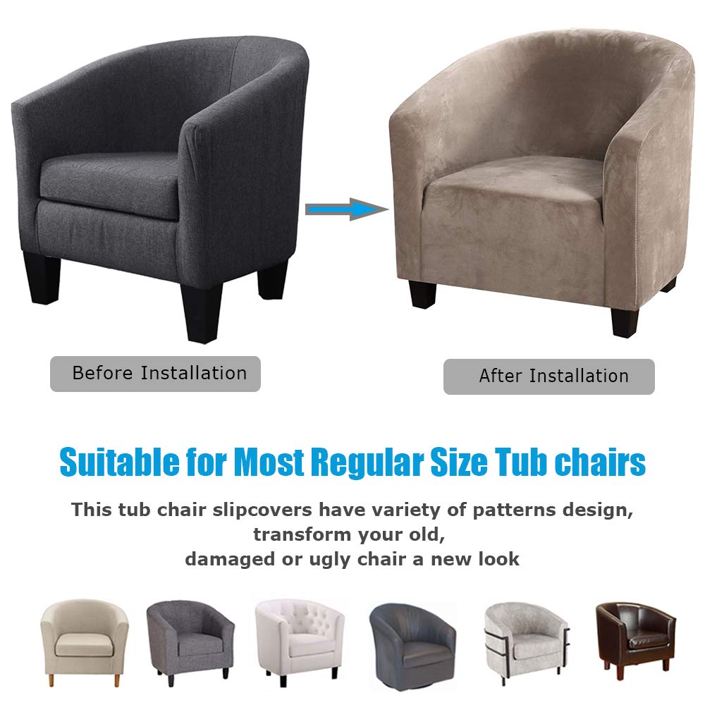 Mingfuxin Velvet Tub Chair Slipcover, High Stretch Club Chair Covers Washable Armchair Sofa Couch Covers Slipcovers Furniture Protectors for Dining Living Room Office(Gray, Velvet)