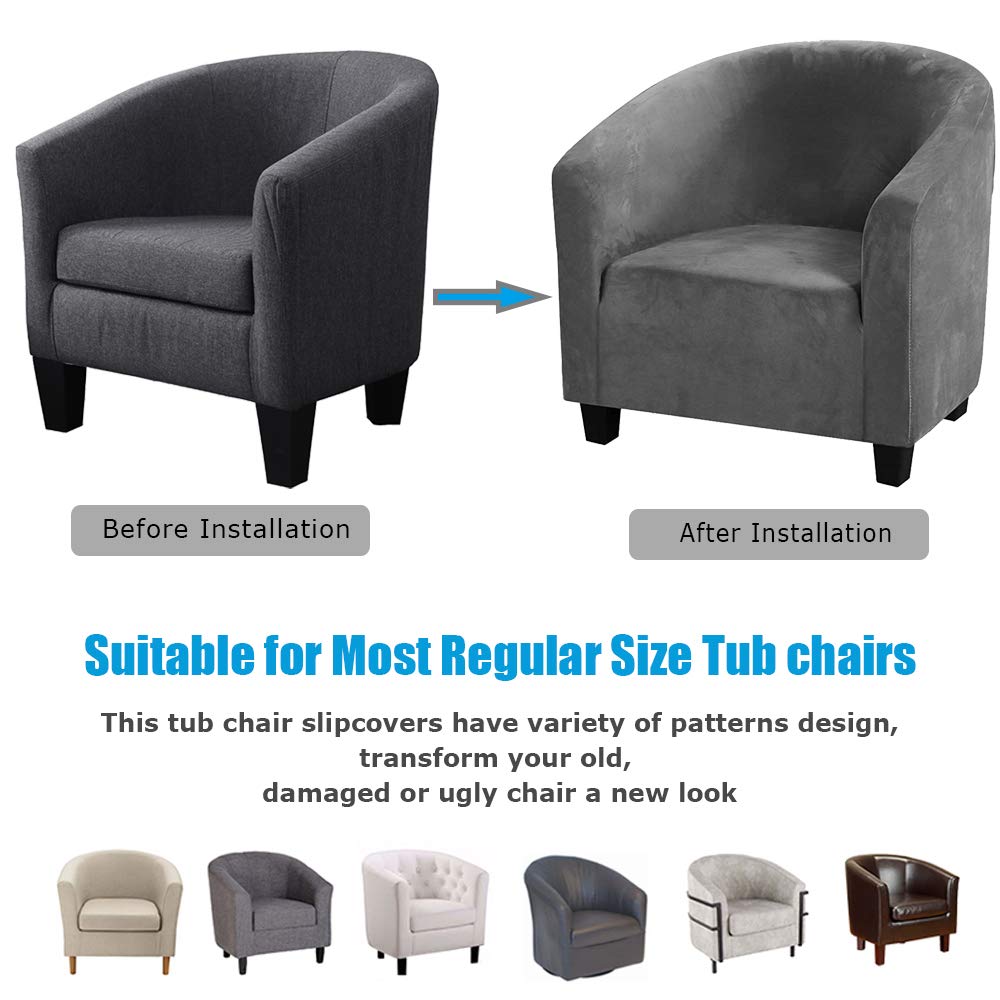 Mingfuxin Velvet Tub Chair Slipcover, High Stretch Club Chair Covers Washable Armchair Sofa Couch Covers Slipcovers Furniture Protectors for Dining Living Room Office(Gray, Velvet)