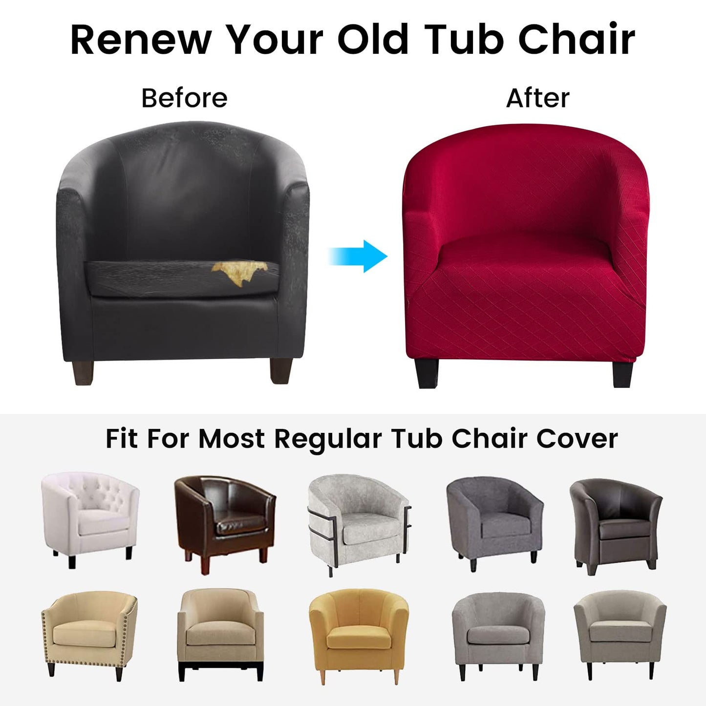 Mingfuxin Velvet Tub Chair Slipcover, High Stretch Club Chair Covers Washable Armchair Sofa Couch Covers Slipcovers Furniture Protectors for Dining Living Room Office(Gray, Velvet)