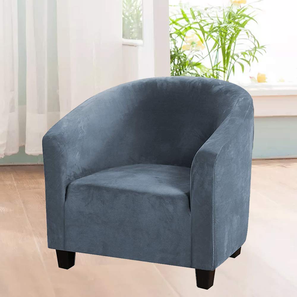 Mingfuxin Velvet Tub Chair Slipcover, High Stretch Club Chair Covers Washable Armchair Sofa Couch Covers Slipcovers Furniture Protectors for Dining Living Room Office(Gray, Velvet)