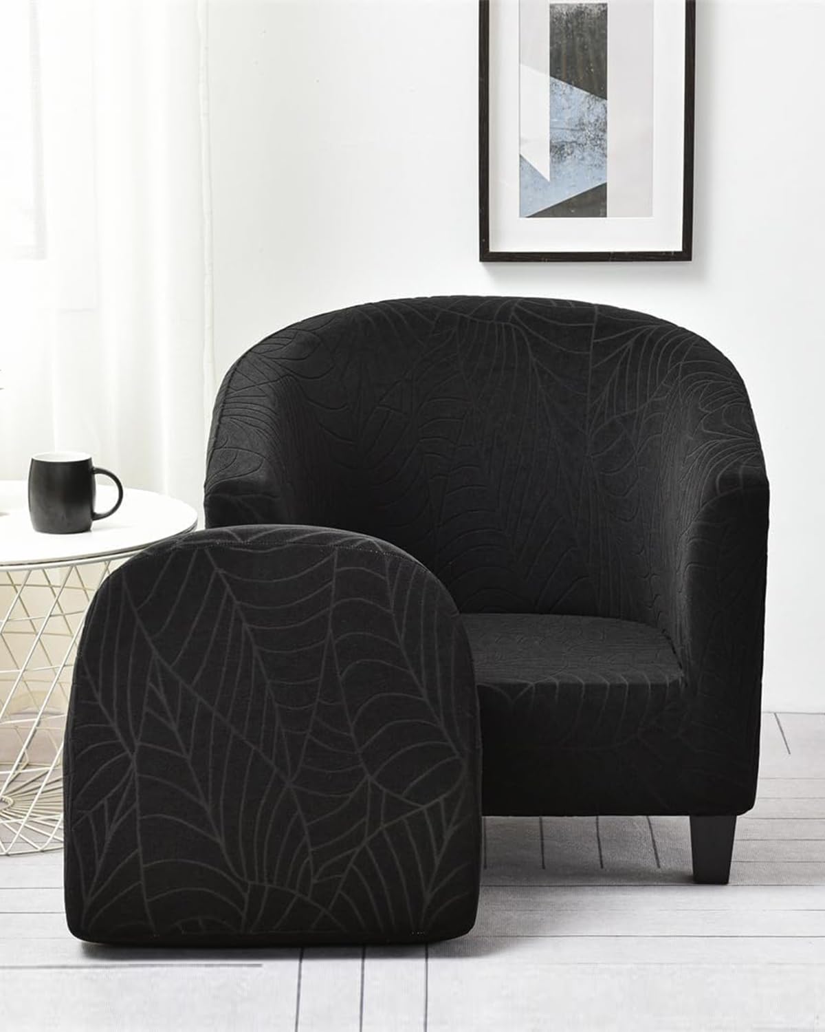 Highdi Tub Chair Cover 2 Piece, Jacquard Bucket Chair Covers Armchair Cover Club Armchair Slipcovers with Seat Cover | Stretch Removable Furniture Protector | Office Bar Reception -Green