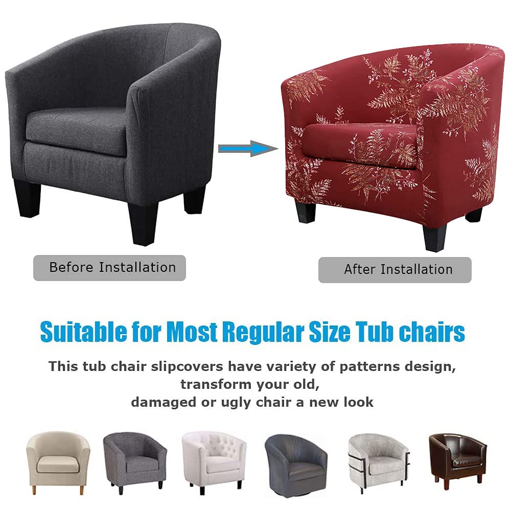 Highdi Tub Chair Cover 2 Piece, Jacquard Bucket Chair Covers Armchair Cover Club Armchair Slipcovers with Seat Cover | Stretch Removable Furniture Protector | Office Bar Reception -Green