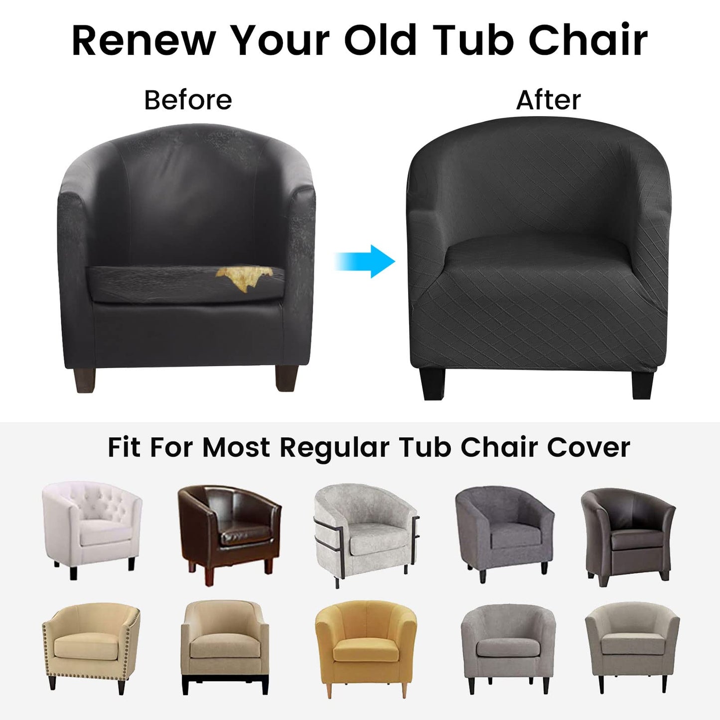 Mingfuxin Velvet Tub Chair Slipcover, High Stretch Club Chair Covers Washable Armchair Sofa Couch Covers Slipcovers Furniture Protectors for Dining Living Room Office(Gray, Velvet)