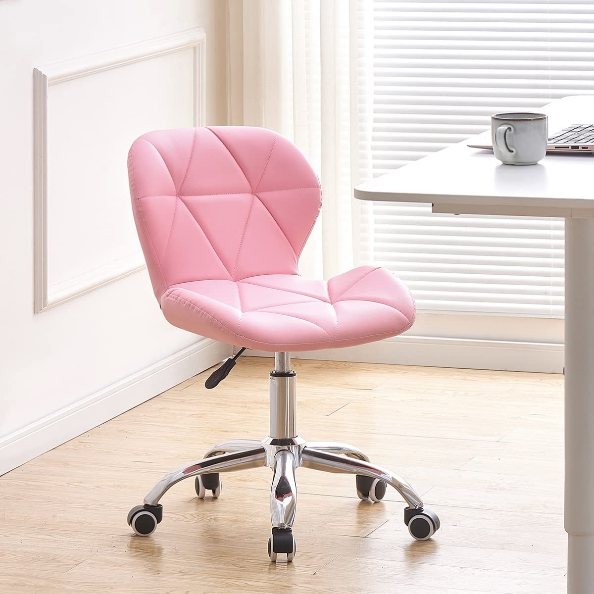 Jamiah Modern Desk Chairs Comfortable Study Chair Swivel Home Chair Height Adjustable PU Leather Desk Chair with Lift Chrome Legs for Home Bedrooms (White)