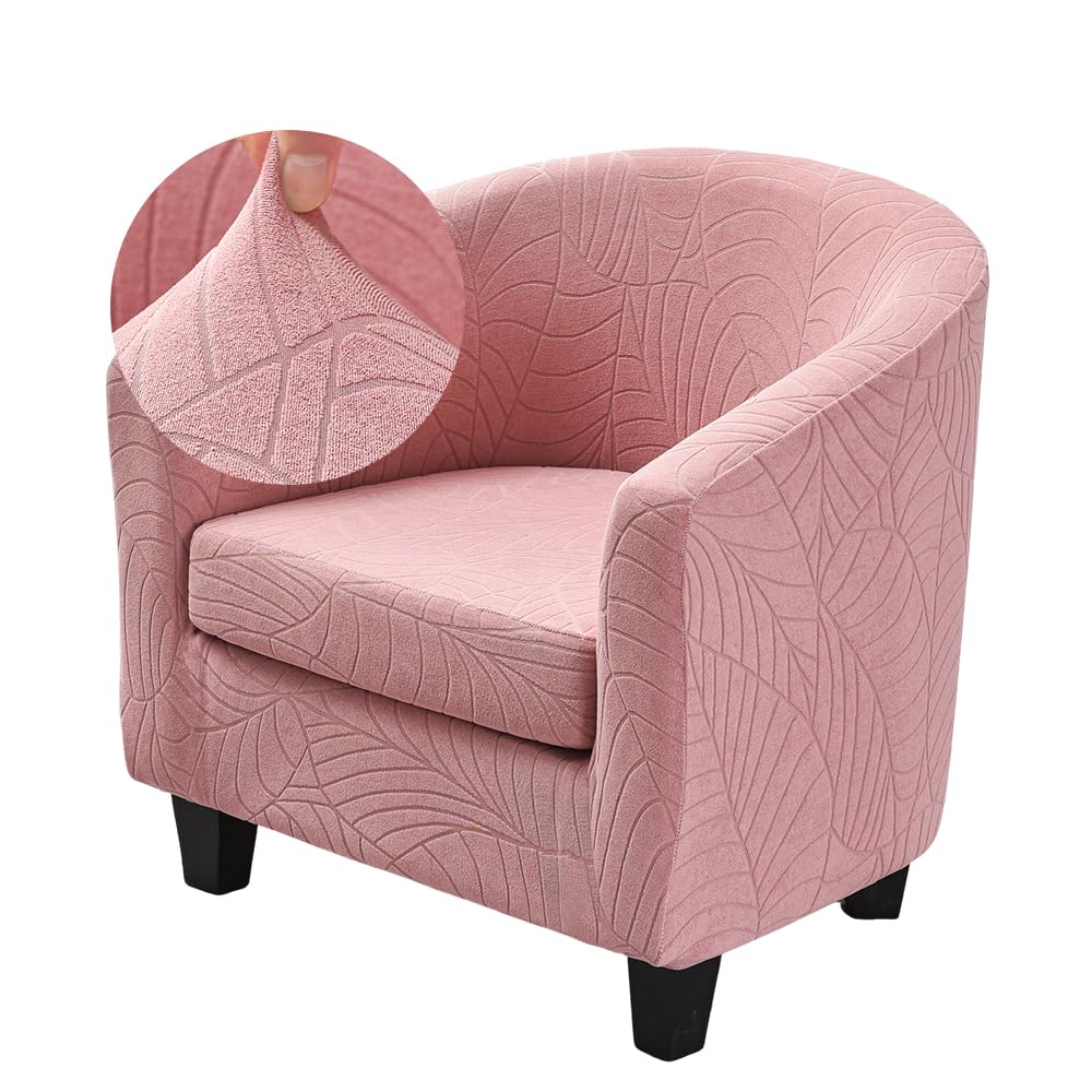 Highdi Tub Chair Cover 2 Piece, Jacquard Bucket Chair Covers Armchair Cover Club Armchair Slipcovers with Seat Cover | Stretch Removable Furniture Protector | Office Bar Reception -Green