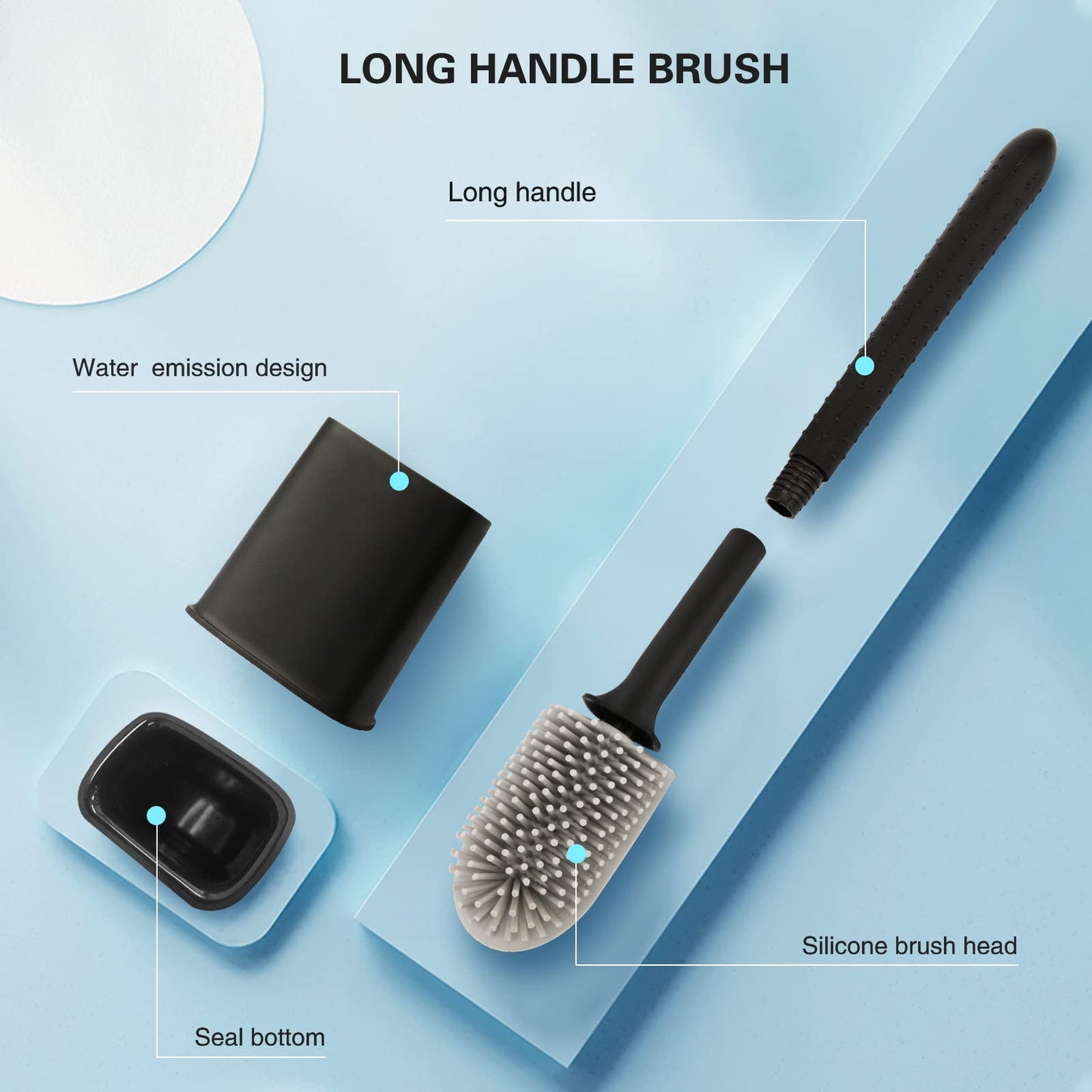 Toilet Brush, 2 Pack Bathroom Silicone Toilet Brushes and Holder Sets with No-Slip Long Plastic Handle and Soft Flexible Bristles, Toilet Brushes with holders and Base for Anti-drip (White)