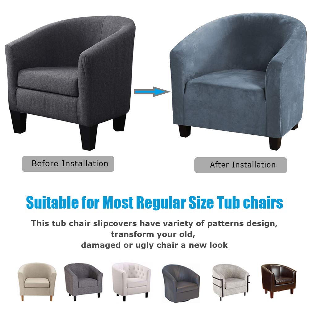 Mingfuxin Velvet Tub Chair Slipcover, High Stretch Club Chair Covers Washable Armchair Sofa Couch Covers Slipcovers Furniture Protectors for Dining Living Room Office(Gray, Velvet)