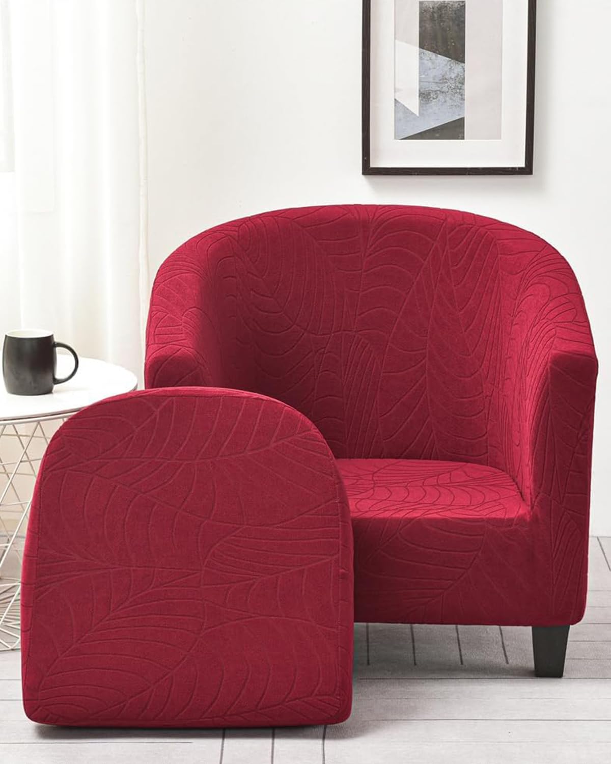 Highdi Tub Chair Cover 2 Piece, Jacquard Bucket Chair Covers Armchair Cover Club Armchair Slipcovers with Seat Cover | Stretch Removable Furniture Protector | Office Bar Reception -Green