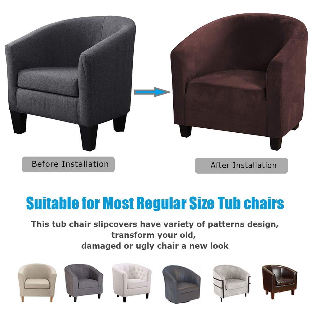 Mingfuxin Velvet Tub Chair Slipcover, High Stretch Club Chair Covers Washable Armchair Sofa Couch Covers Slipcovers Furniture Protectors for Dining Living Room Office(Gray, Velvet)