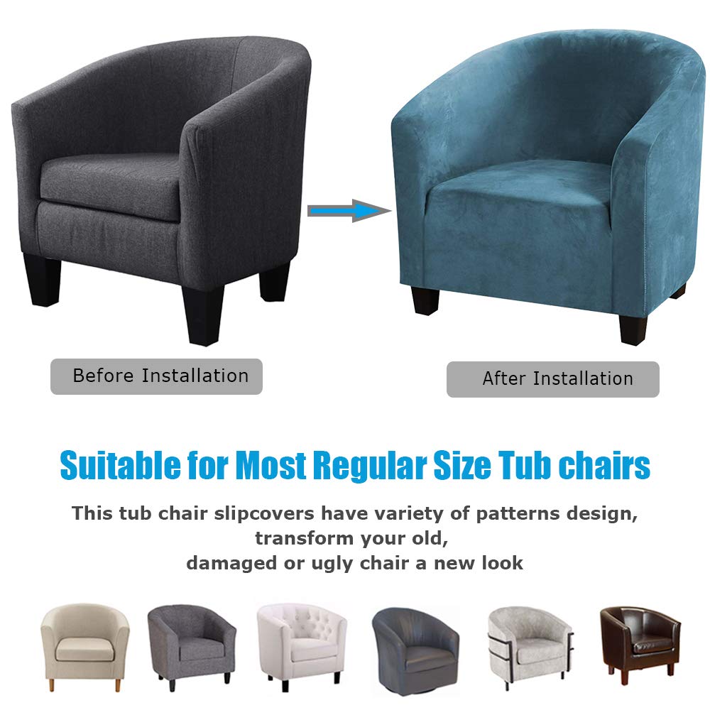 Mingfuxin Velvet Tub Chair Slipcover, High Stretch Club Chair Covers Washable Armchair Sofa Couch Covers Slipcovers Furniture Protectors for Dining Living Room Office(Gray, Velvet)