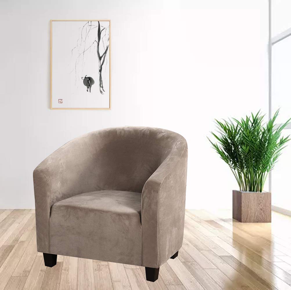 Mingfuxin Velvet Tub Chair Slipcover, High Stretch Club Chair Covers Washable Armchair Sofa Couch Covers Slipcovers Furniture Protectors for Dining Living Room Office(Gray, Velvet)