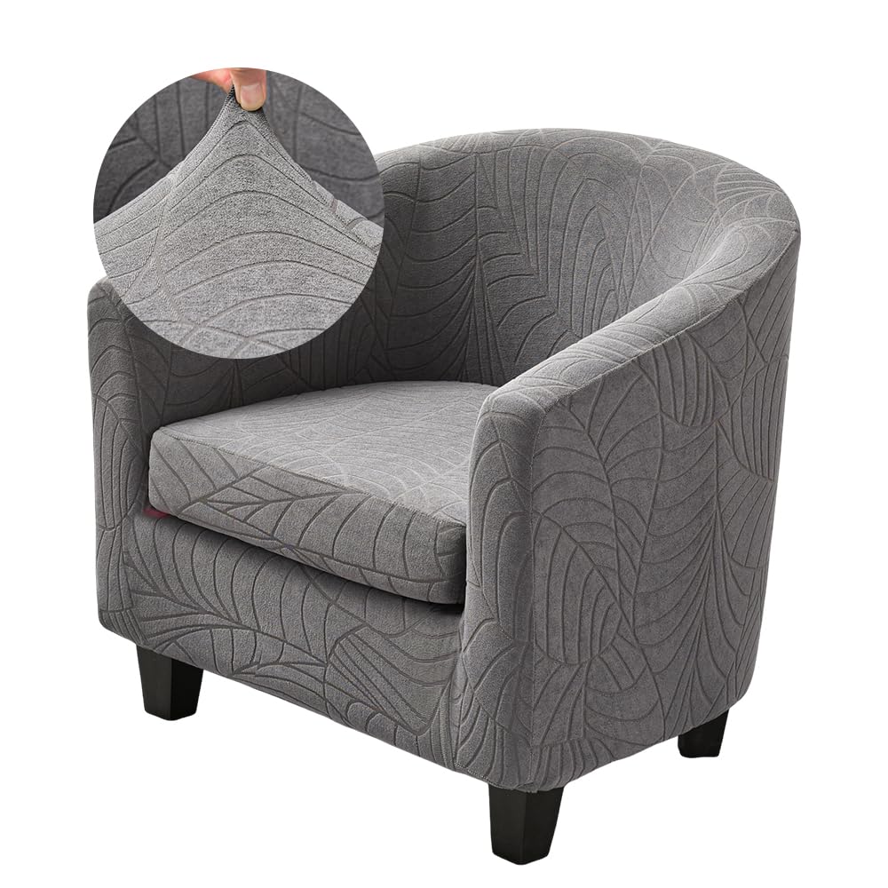 Highdi Tub Chair Cover 2 Piece, Jacquard Bucket Chair Covers Armchair Cover Club Armchair Slipcovers with Seat Cover | Stretch Removable Furniture Protector | Office Bar Reception -Green