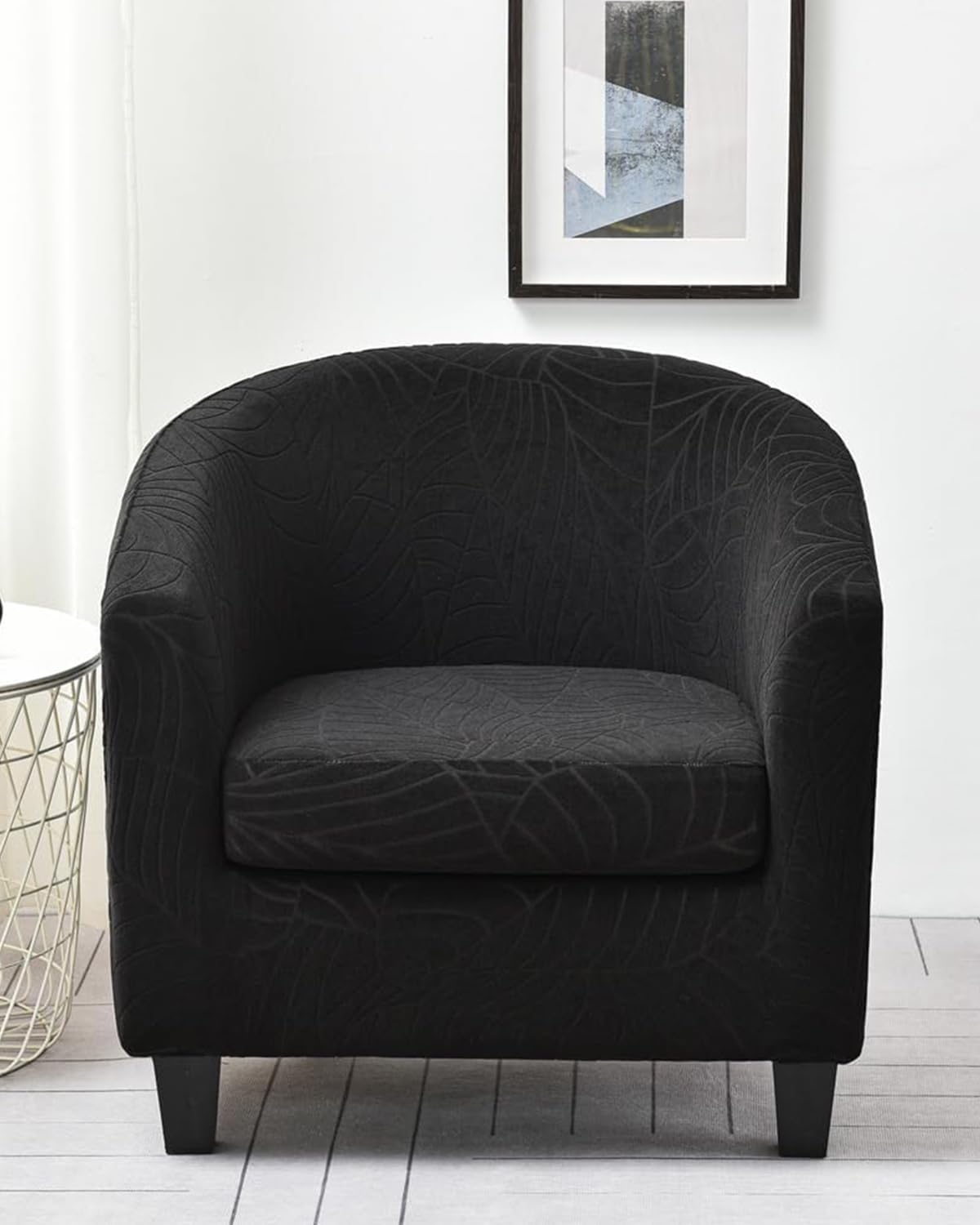 Highdi Tub Chair Cover 2 Piece, Jacquard Bucket Chair Covers Armchair Cover Club Armchair Slipcovers with Seat Cover | Stretch Removable Furniture Protector | Office Bar Reception -Green