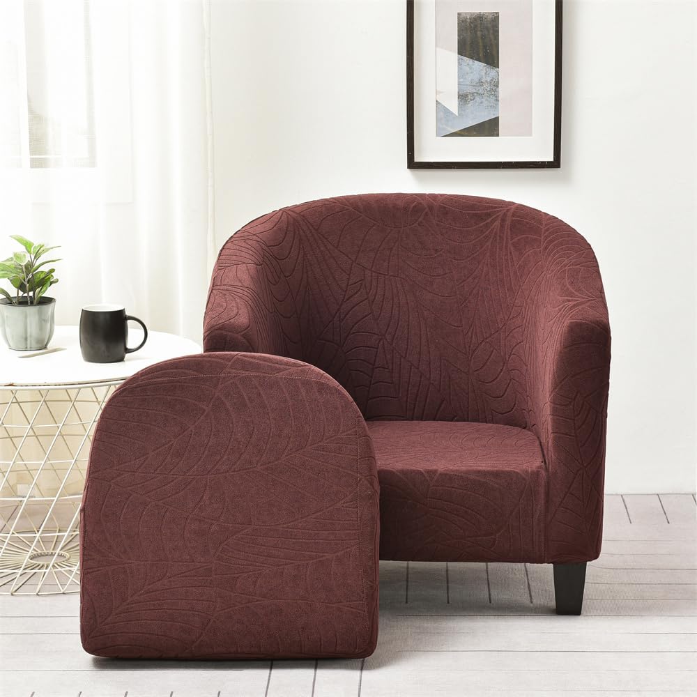 Highdi Tub Chair Cover 2 Piece, Jacquard Bucket Chair Covers Armchair Cover Club Armchair Slipcovers with Seat Cover | Stretch Removable Furniture Protector | Office Bar Reception -Green