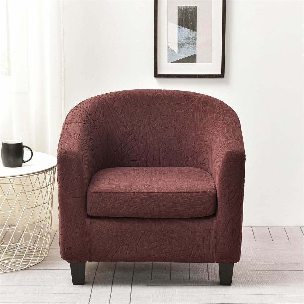 Highdi Tub Chair Cover 2 Piece, Jacquard Bucket Chair Covers Armchair Cover Club Armchair Slipcovers with Seat Cover | Stretch Removable Furniture Protector | Office Bar Reception -Green