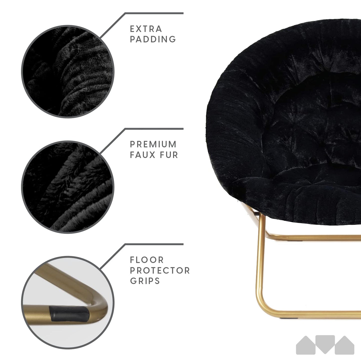 Milliard Accent Chair, Faux Fur Cozy Chair for Bedroom/X-Large (Grey Fur, Gold Metal)