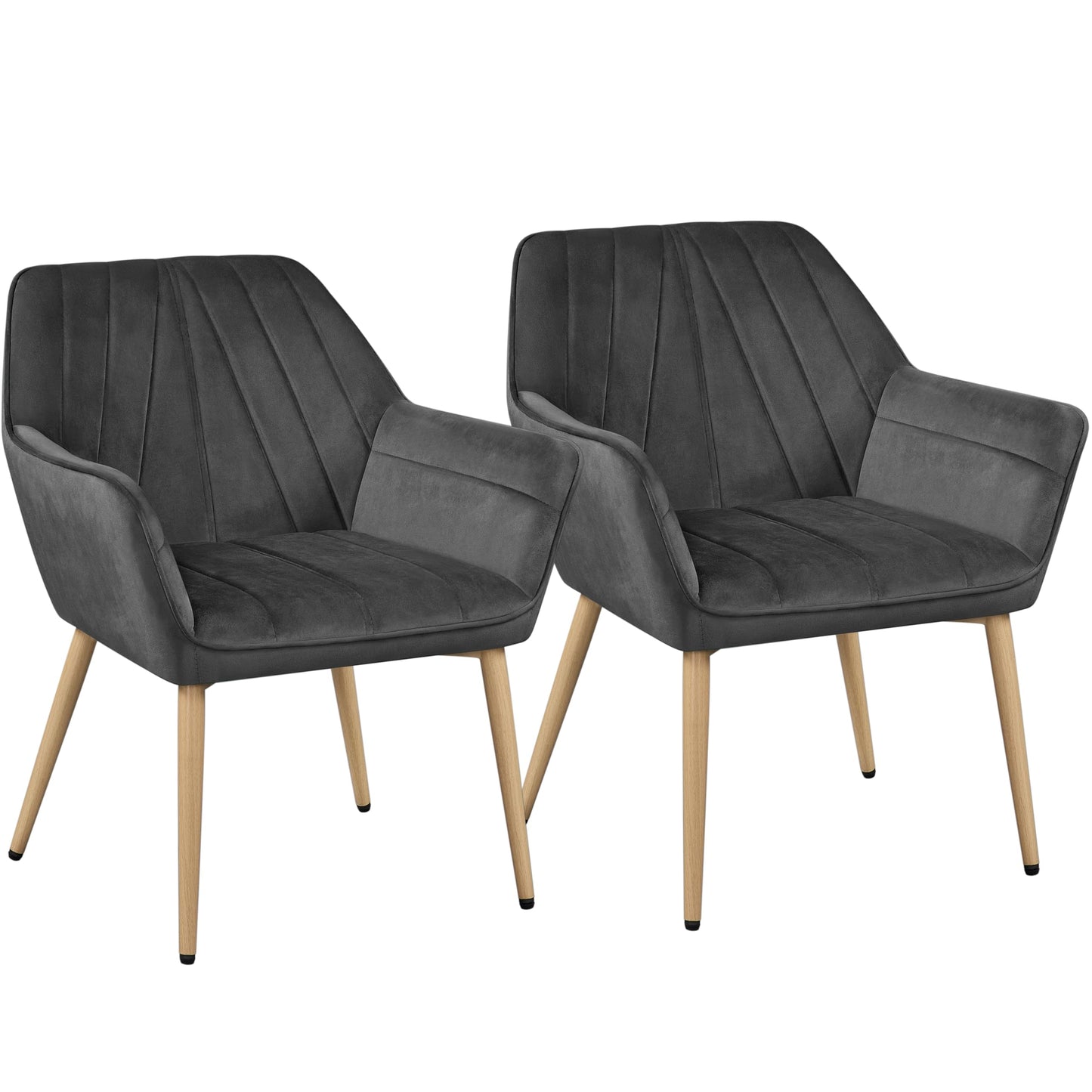 Yaheetech Velvet Tufted Vanity Chair, Modern Armchair with Flared Wide Arms and Metal Legs, Angled Back for Make up Room/Living Room/Bedroom, Dark Gray