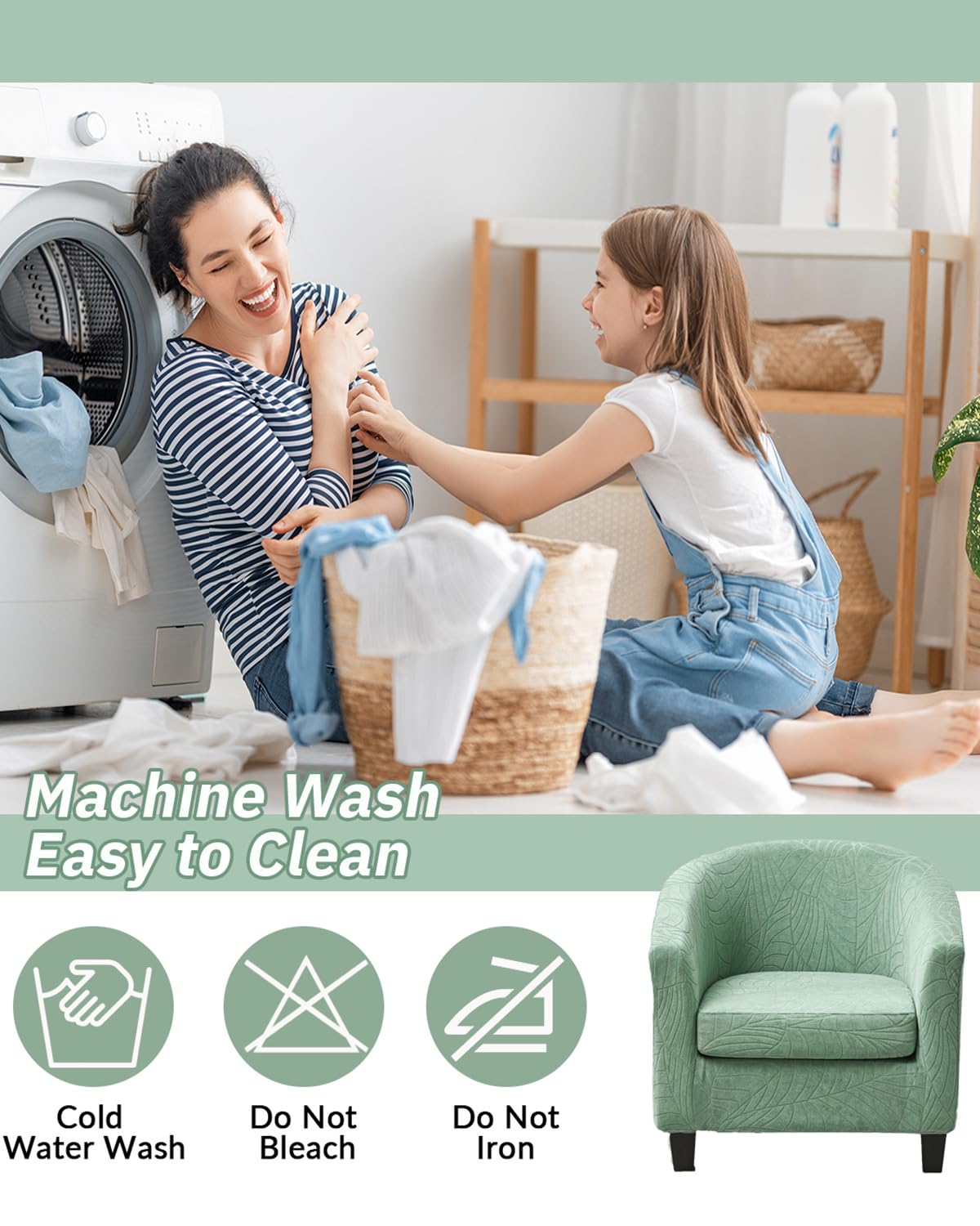 Highdi Tub Chair Cover 2 Piece, Jacquard Bucket Chair Covers Armchair Cover Club Armchair Slipcovers with Seat Cover | Stretch Removable Furniture Protector | Office Bar Reception -Green